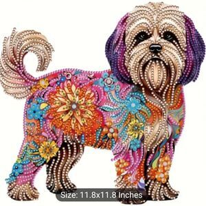 Diamond Painting Kit,  cute floral puppy, measures